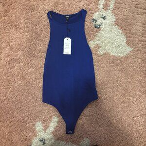 NWT Express Women's Blue Body Contour Thong High Neck Bodysuit Size XS Soft Sexy